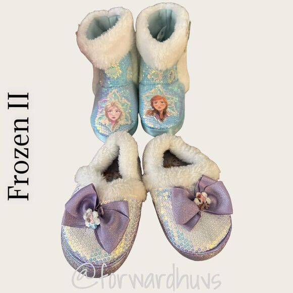 Frozen II - 2 Pair Sequin Kids Booties and Slippers Size 7/8 - Picture 11 of 12